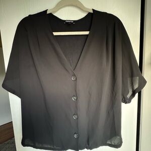 Express Black Boxy Buttoned Blouse